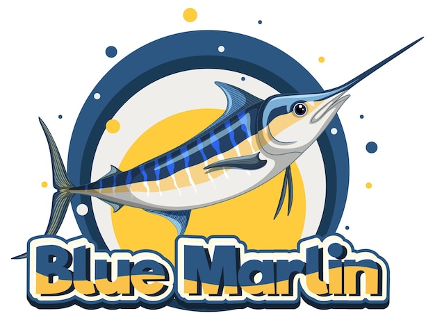Logotipo de pez marlín azul con carácter de cartón