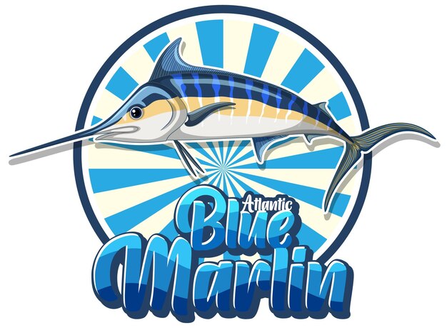 Logotipo de pez marlín azul con carácter de cartón
