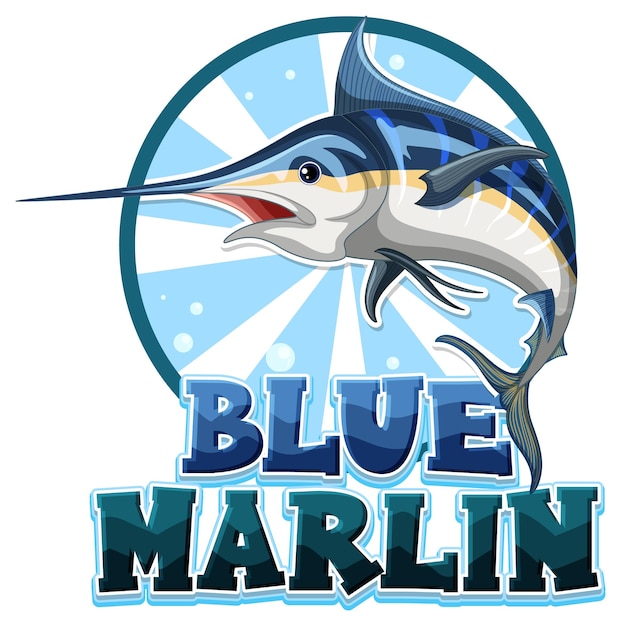 Logotipo de pez marlín azul con carácter de cartón