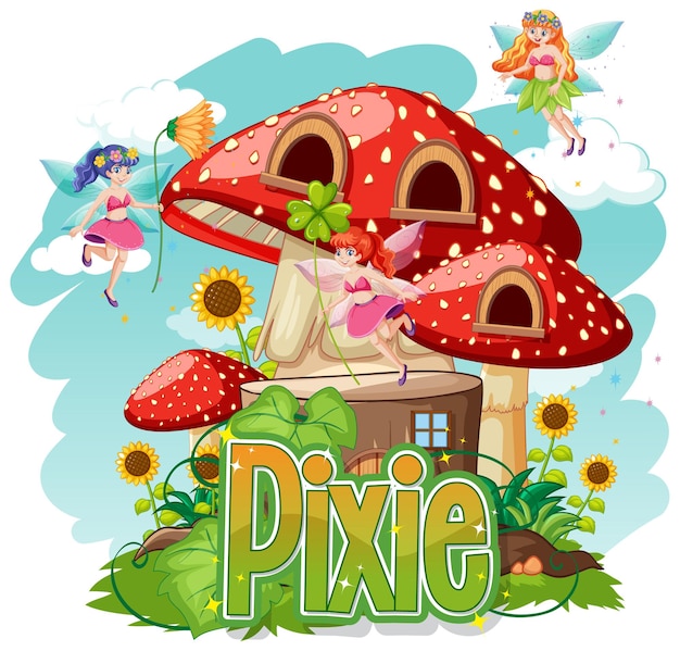 Vector gratuito logotipo de pixie con pequeñas hadas en blanco