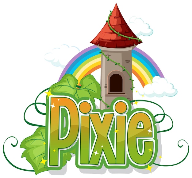 Logotipo de Pixie con pequeñas hadas en blanco