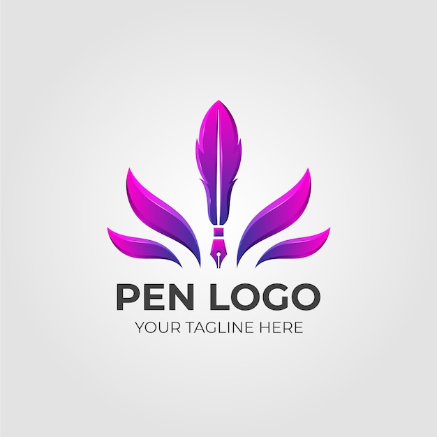 Logotipo de pluma degradada con plantilla de eslogan