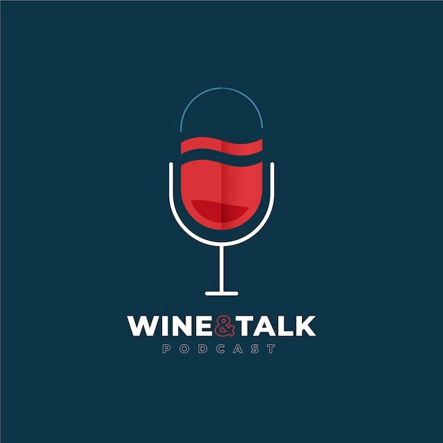Logotipo de podcast detallado con copa de vino