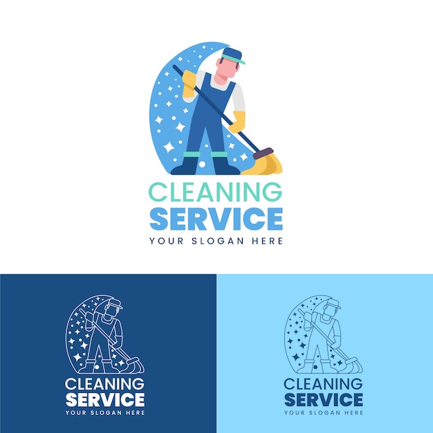 Logotipo de servicio de limpieza de diseño plano dibujado a mano vector gratuito