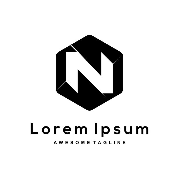 Logotipo de la silueta del hexágono de la letra N