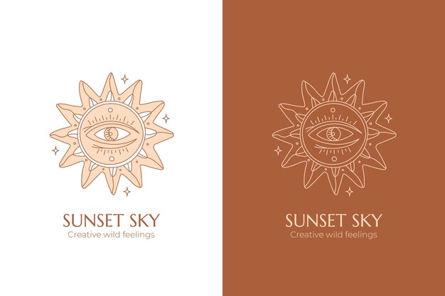 Logotipo de sol boho dibujado a mano