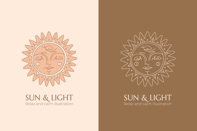 Vector gratuito logotipo de sol boho dibujado a mano