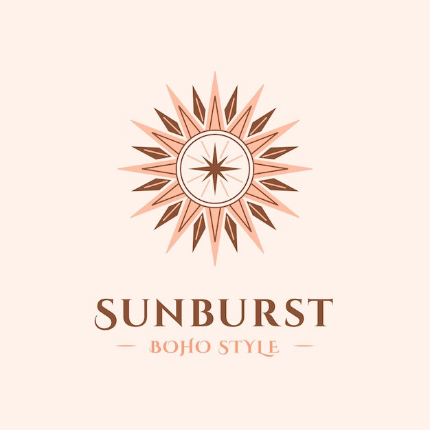 Logotipo de sol boho de diseño plano