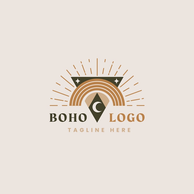Vector gratuito logotipo de sol boho de diseño plano