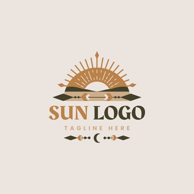 Logotipo de sol boho de diseño plano