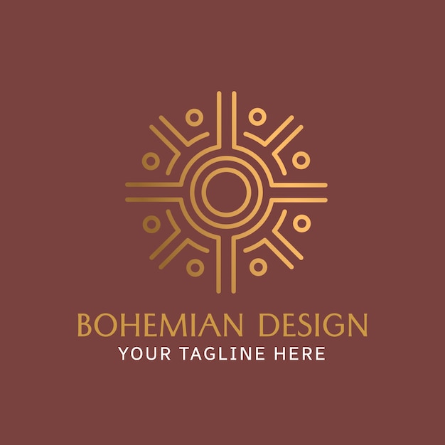 Vector gratuito logotipo de sol boho de diseño plano