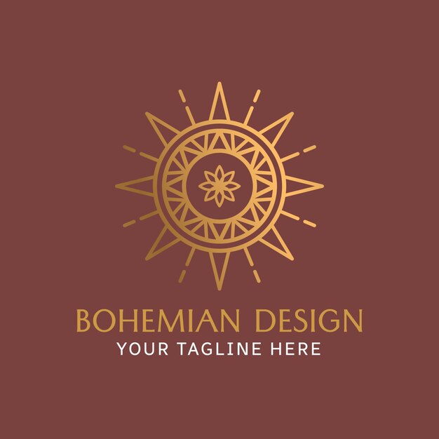 Logotipo de sol boho de diseño plano