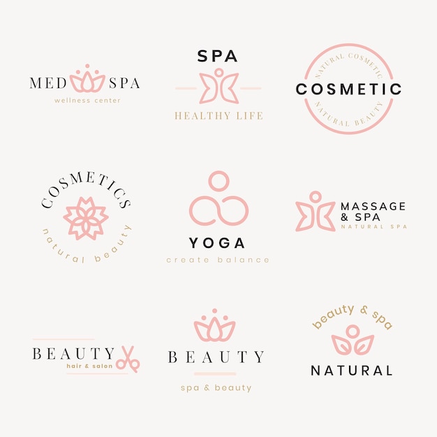 Vector gratuito logotipo de spa de belleza, conjunto de vectores de diseño moderno creativo