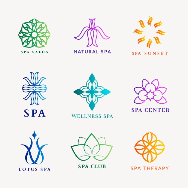 Logotipo de spa de bienestar colorido, conjunto de vectores de diseño moderno degradado