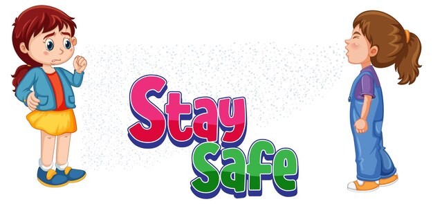 El logotipo stay safe con dos niños mantiene el distanciamiento social aislado