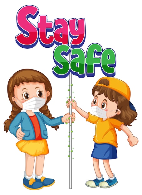 El logotipo stay safe con dos niños no mantiene aislado el distanciamiento social