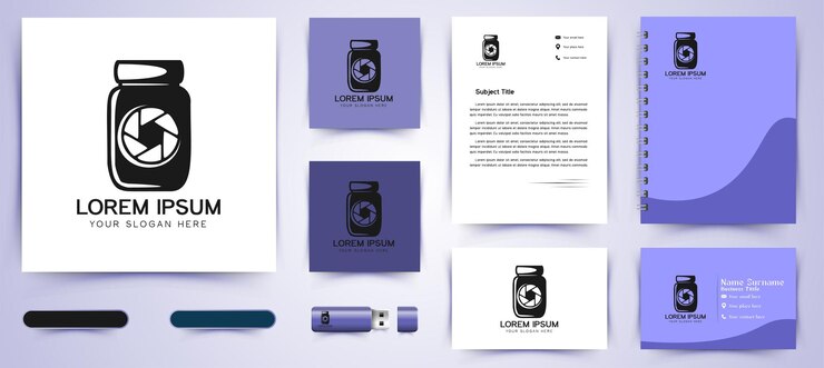Vector gratuito logotipo de tarro y cámara y diseño de icono de plantilla de marca comercial