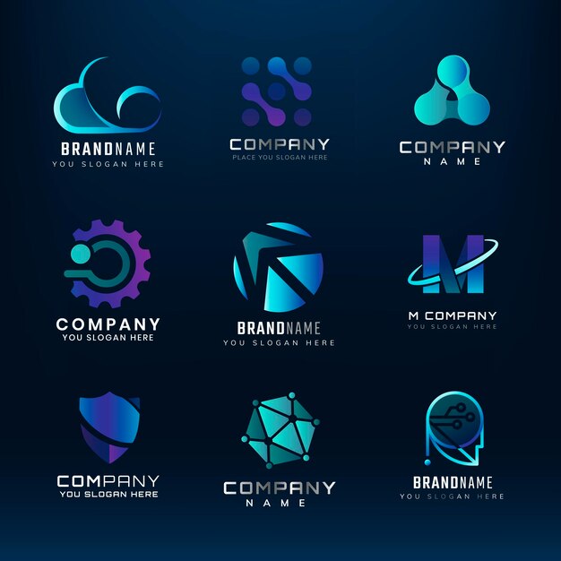 Logotipo de tecnología, marca comercial moderna para empresa digital y conjunto de vectores de inicio