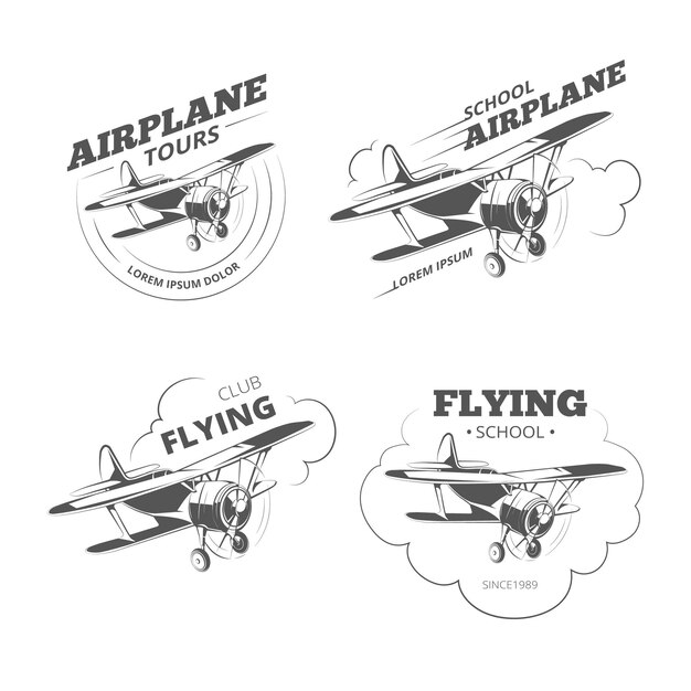 Logotipos de aviones o aviones vintage. Emblemas retro de aviación