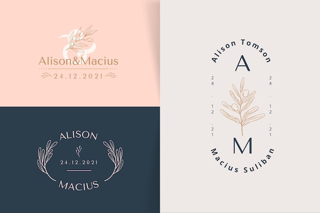 Logotipos de boda de diseño plano lineal