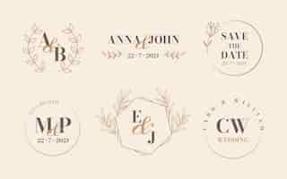 Vector gratuito logotipos de boda de diseño plano lineal