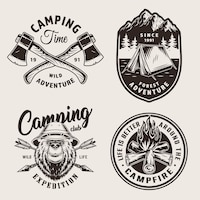 Vector gratuito logotipos de camping monocromáticos vintage