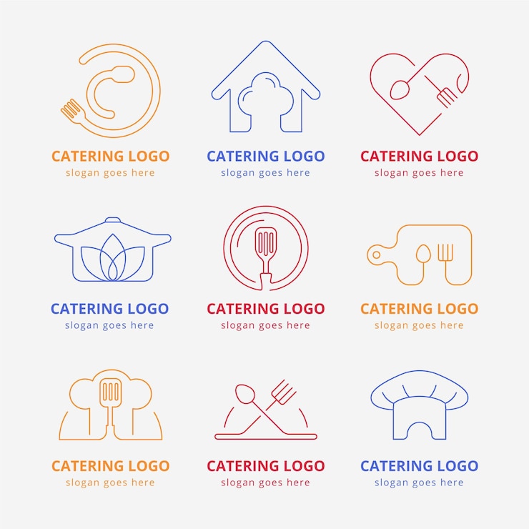 Vector gratuito logotipos de catering planos lineales