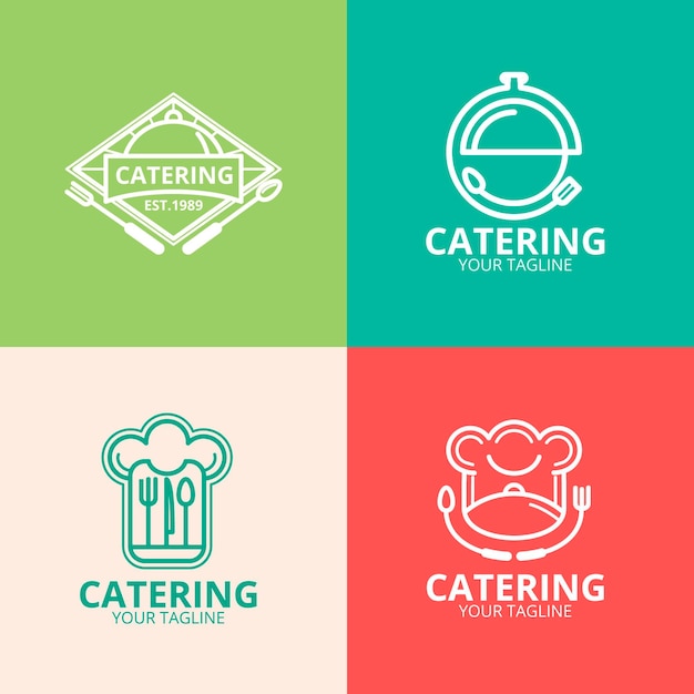Logotipos de catering planos lineales