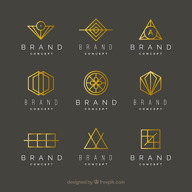 Logotipos dorados monoline en estilo geométrico