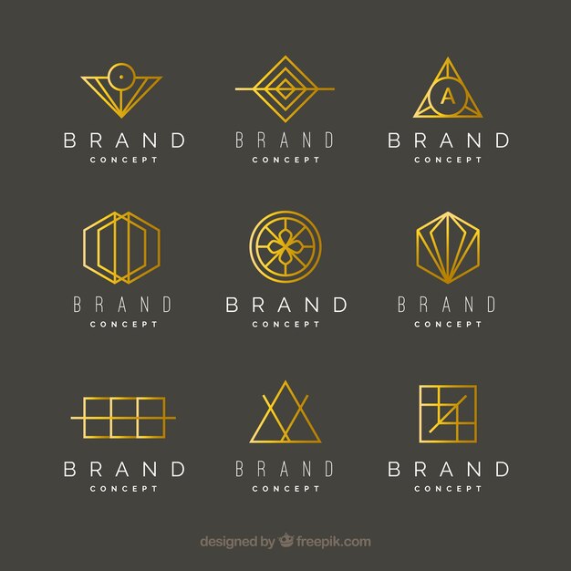 Logotipos dorados monoline en estilo geométrico