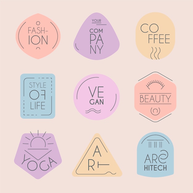 Vector gratuito logotipos de estilo minimalista en colores pastel.