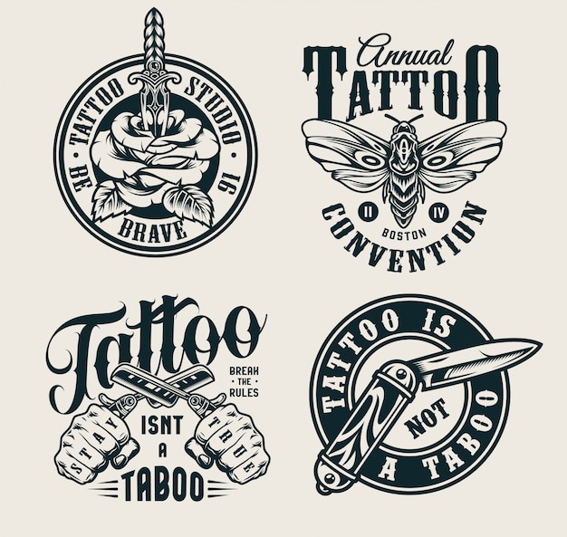 Vector gratuito logotipos de estudio de tatuajes vintage