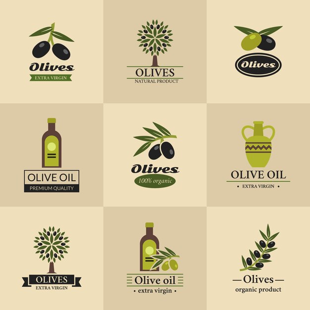 Logotipos, etiquetas y emblemas de oliva