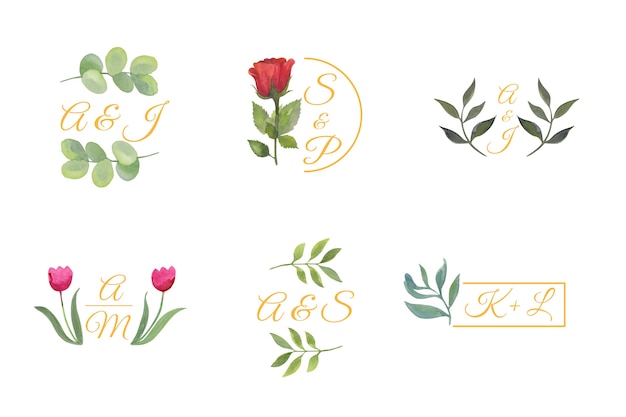 Vector gratuito logotipos florales de boda