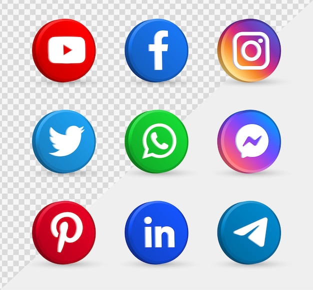Logotipos de iconos de redes sociales 3d en estilo moderno círculo facebook instagram icono de redes logo Vector Premium 