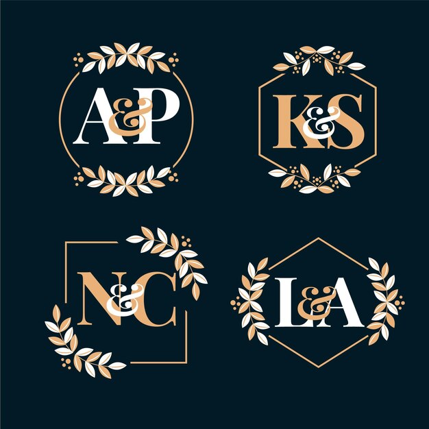 Logotipos de monograma de boda caligráficos