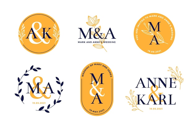 Logotipos de monograma de boda caligráficos