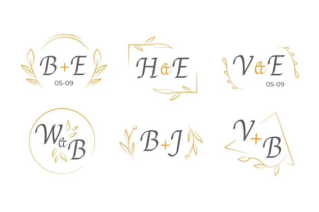 Logotipos de monograma de boda caligráficos