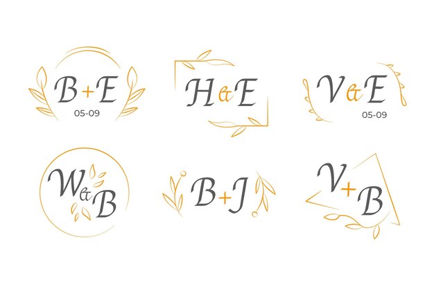 Logotipos de monograma de boda caligráficos