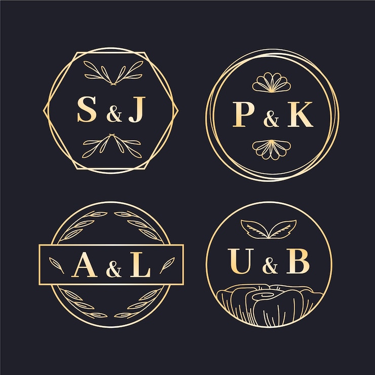 Vector gratuito logotipos de monograma de boda caligráficos