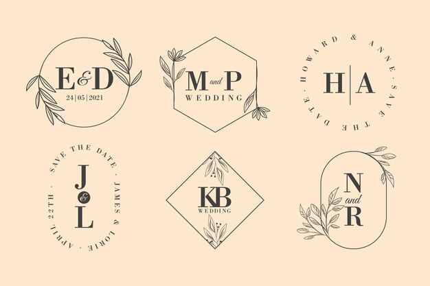 Logotipos de monograma de boda caligráficos