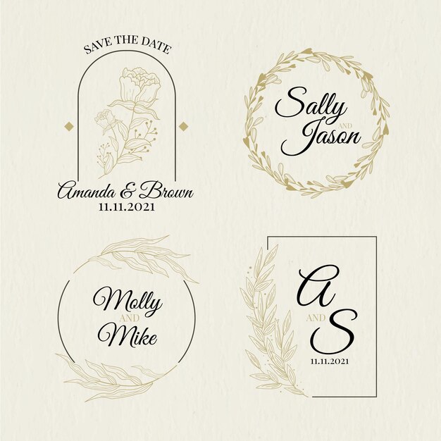 Logotipos de monograma de boda caligráficos