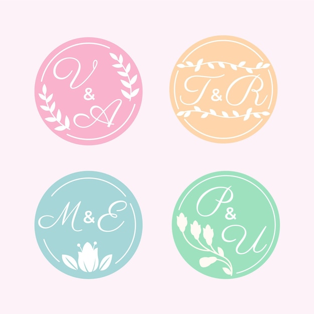 Logotipos de monograma de boda caligráficos