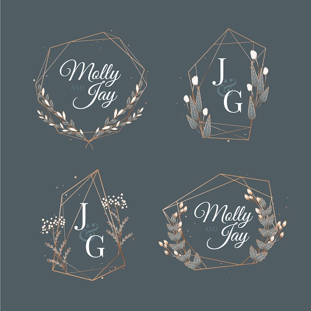 Vector gratuito logotipos de monograma de boda caligráficos