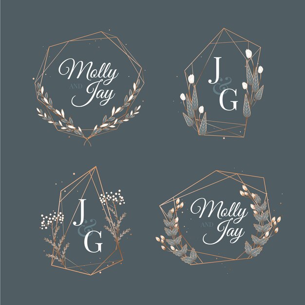 Logotipos de monograma de boda caligráficos