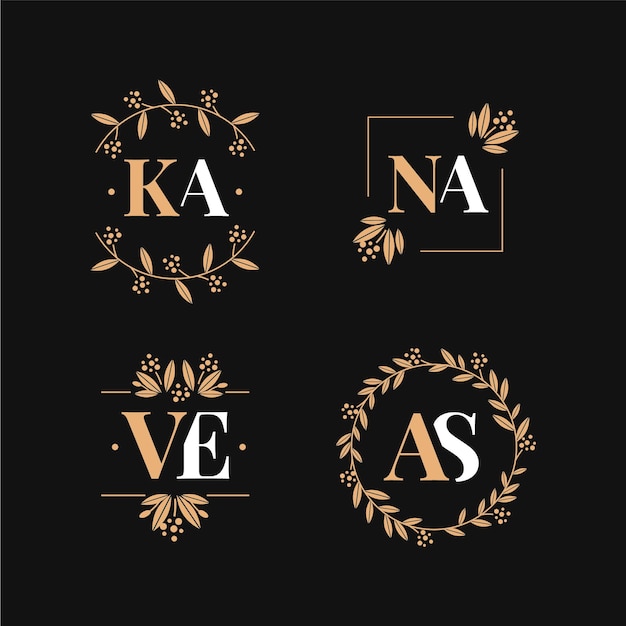 Logotipos de monograma de boda de estilo caligráfico