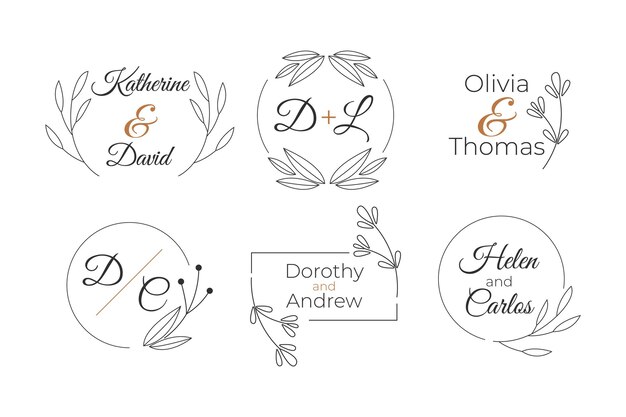 Logotipos de monogramas de boda dibujados a mano