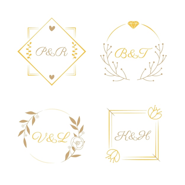 Logotipos de monogramas de boda dibujados a mano
