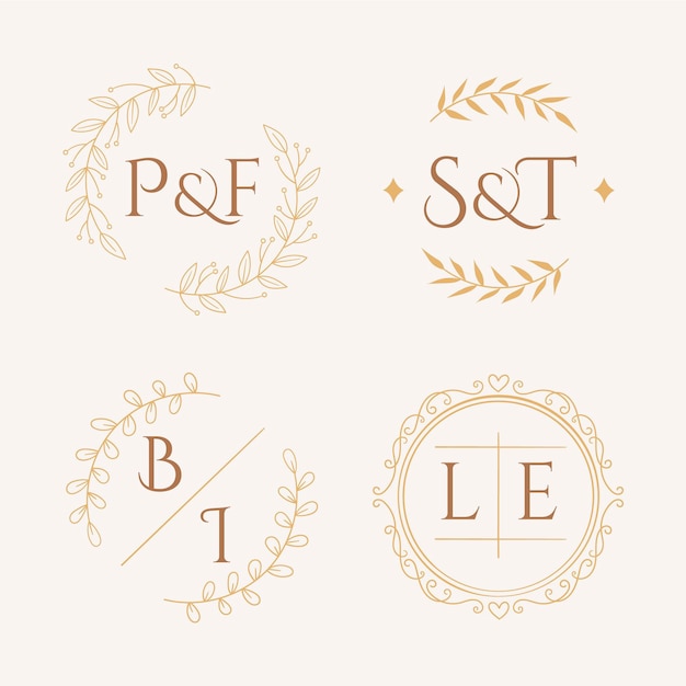 Logotipos de monogramas de boda dibujados a mano