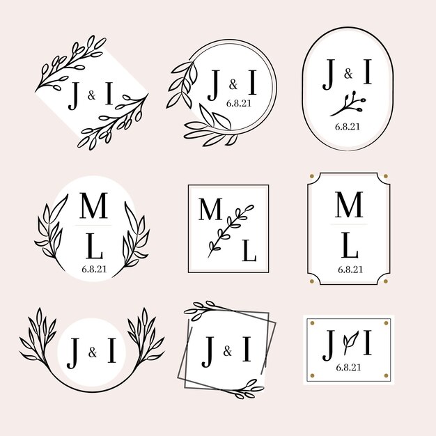 Logotipos de monogramas de boda dibujados a mano